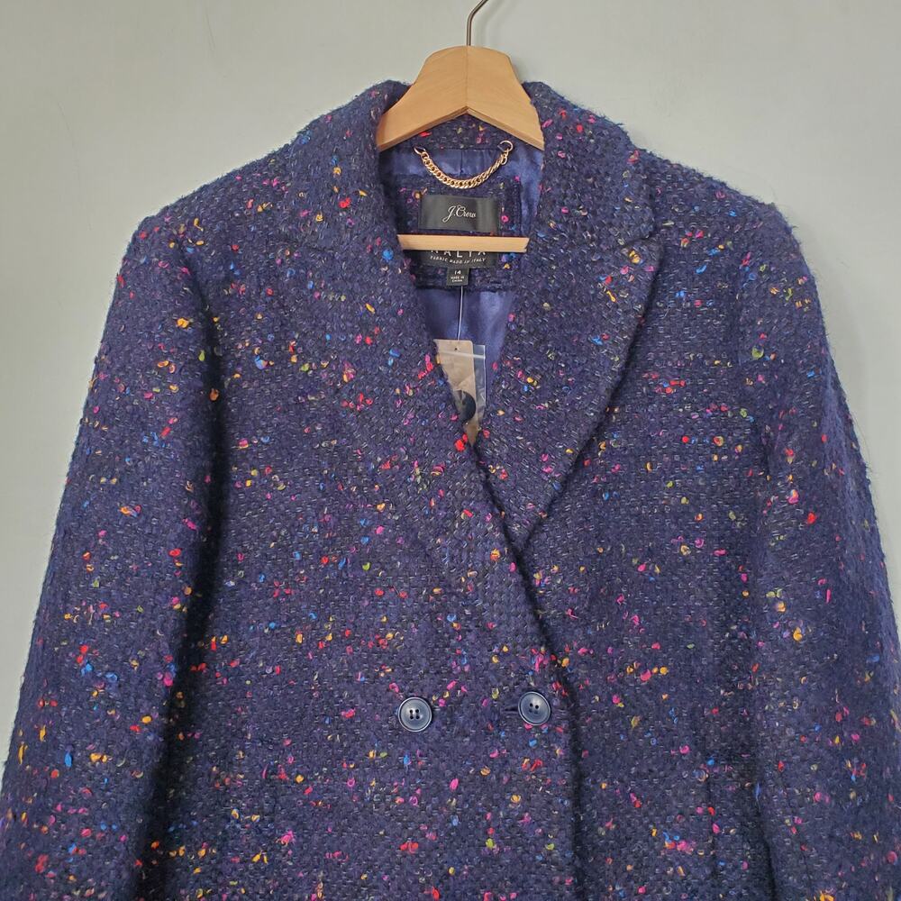 J. Crew Navy Tweed Double-Breasted Coat with Multicolor Speckle - Picture 3 of 11